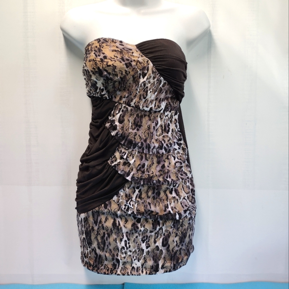 NEW Flamingo Women's Leopard Tube Lace Strapless Dress Size S
